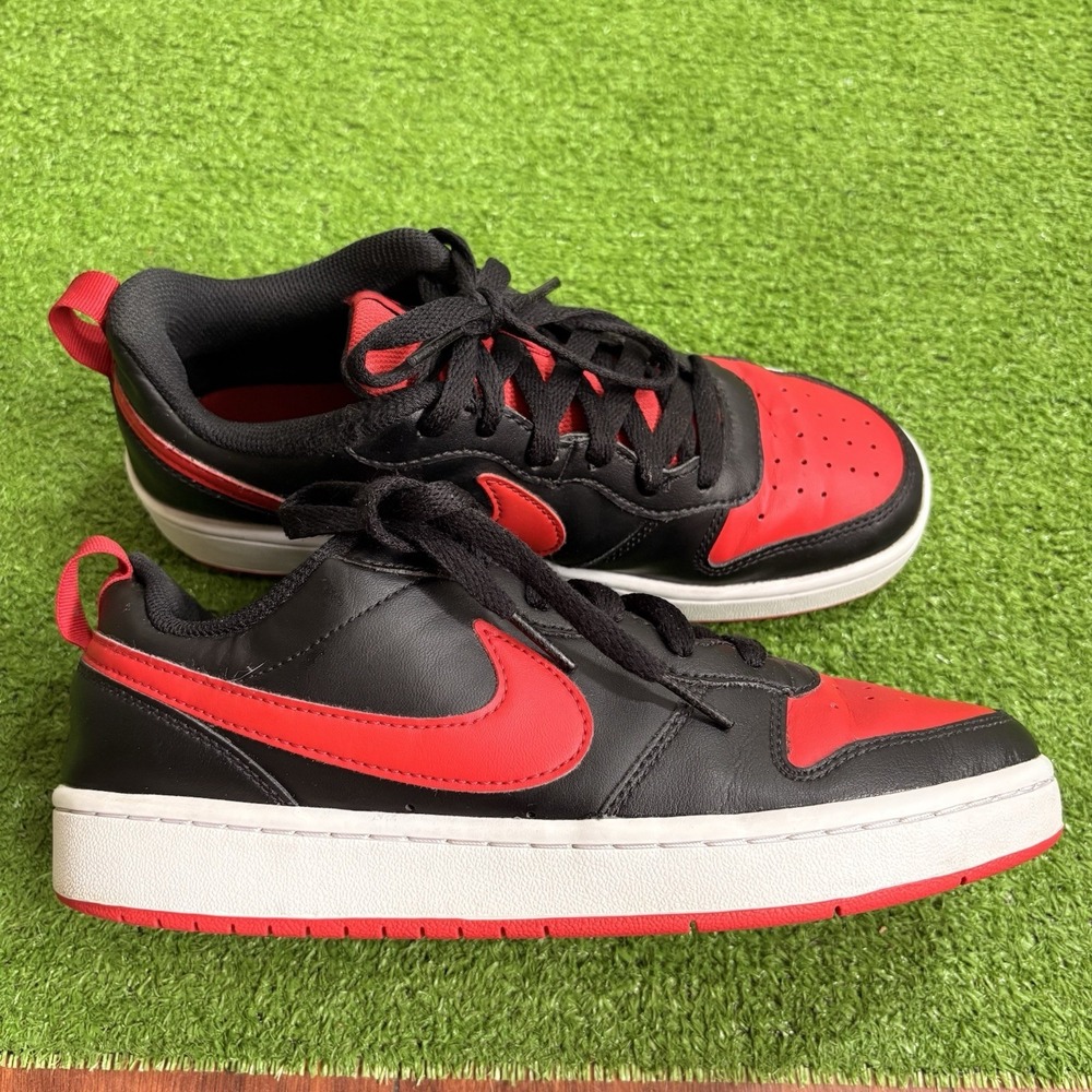 Nike Court Borough Low 2 Youth Size 7Y Black Red Athletic Leather Shoes Sneakers